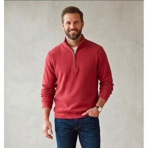 Woolrich Mens Red Textured Waffle Knit Quarter Zip Pullover Sweater Size Medium